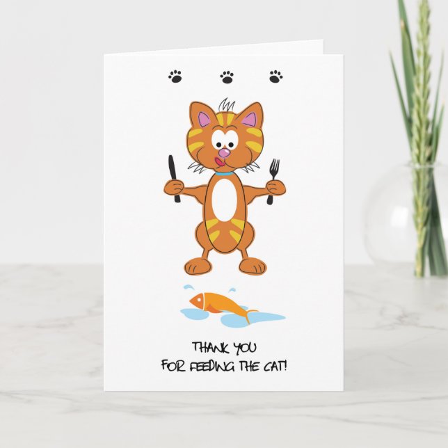 Tack för att mata hälsning-kortet för katt (Framsida)