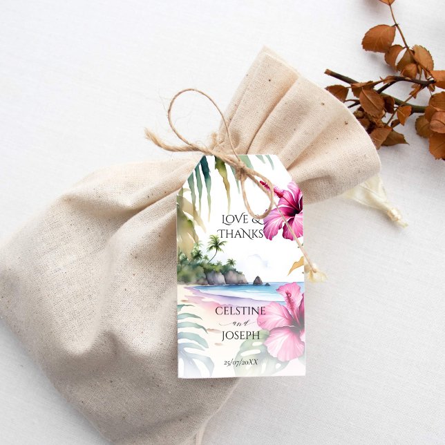 Tack för att ni föredrar den tropiska stranden han presentetikett (Tropical beach palms wedding thank you favor gift tags destination wedding favor tags)