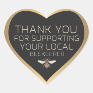 Tack för att stödja din lokala biodlare Guld Hjärtformat Klistermärke
