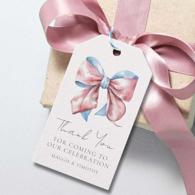 Tack för avslöjandet av Bow:s kön Presentetikett (Bow Gender Reveal Thank You Gift Tags)