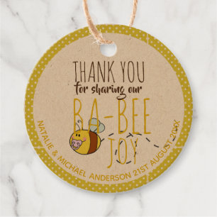 TACK för BA-BEE Baby Shower Gult Modern Roligt Kli Gåvor Etiketter
