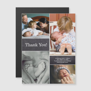 Tack för Baby fotokollage Birth Notice Magnetisk Inbjudningskort