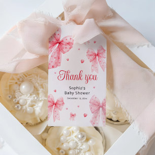 Tack för Baby Rosa Bow Baby Shower Presentetikett