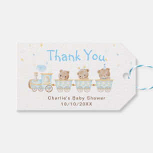 Tack för Baby Shower - Blå Tåg Björn Presentetikett