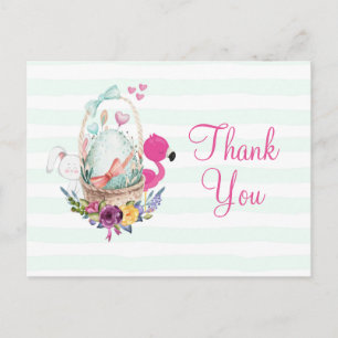 Tack för Baby Shower Egg w/ Flamingo & Bunny Party Vykort