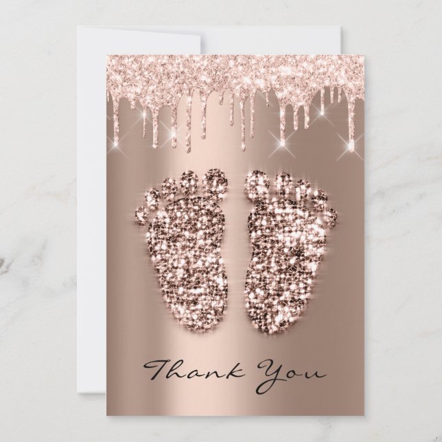 Tack för Baby Shower Feet Glitter Ro Drip Boy Girl Inbjudningar (Baksida)