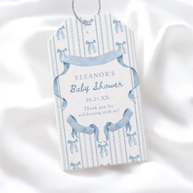 Tack för baby shower för Blue Bow Boy Presentetikett (Skapare uppladdad)