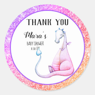 Tack för baby shower för drake för *~*glitter runt klistermärke