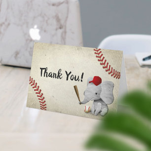 Tack för baby shower för elefantbaseballpojke kort