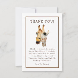 Tack för baby shower för Safarivattenfärggiraff Kort