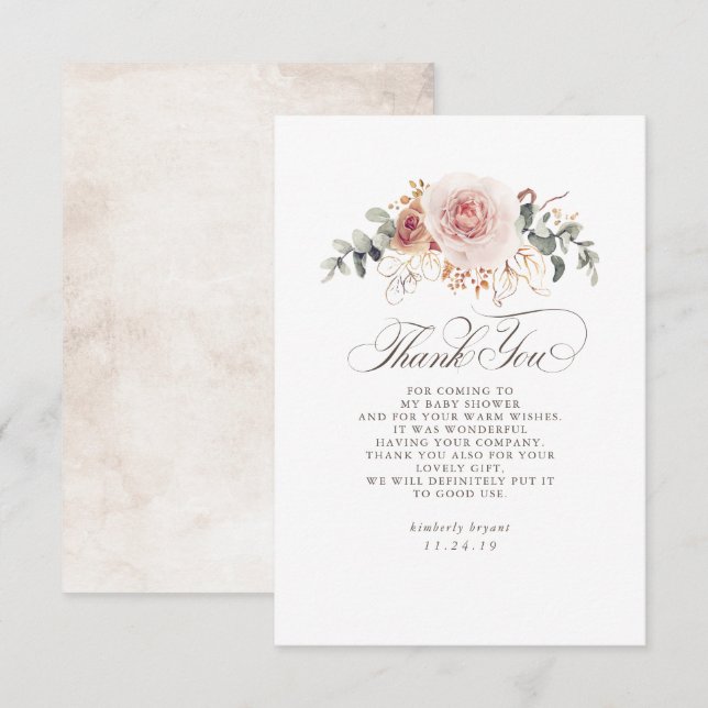 Tack för Baby Shower för tidig Rosa Blommigt Kort (Fram/baksida)