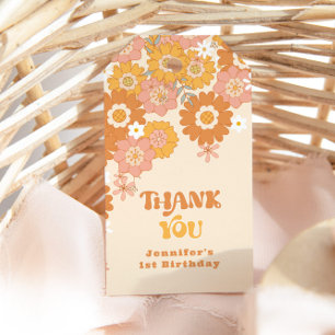 Tack för baby shower i groovy baby boho retro 70-t presentetikett