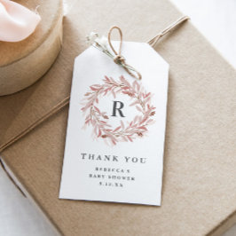 Tack för baby shower med monogram presentetikett