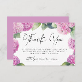 Tack för baby shower med Rosa Hydrangea Tilläggskort