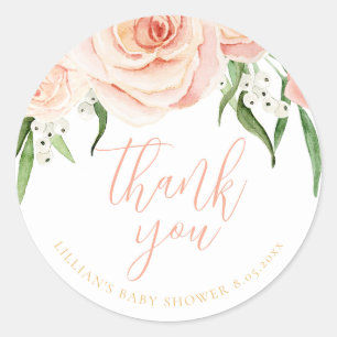 Tack för baby shower med rosa rosor runt klistermärke