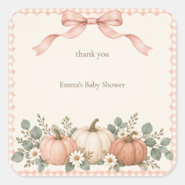 Tack för baby shower-present med rosenskära pumpaf fyrkantigt klistermärke