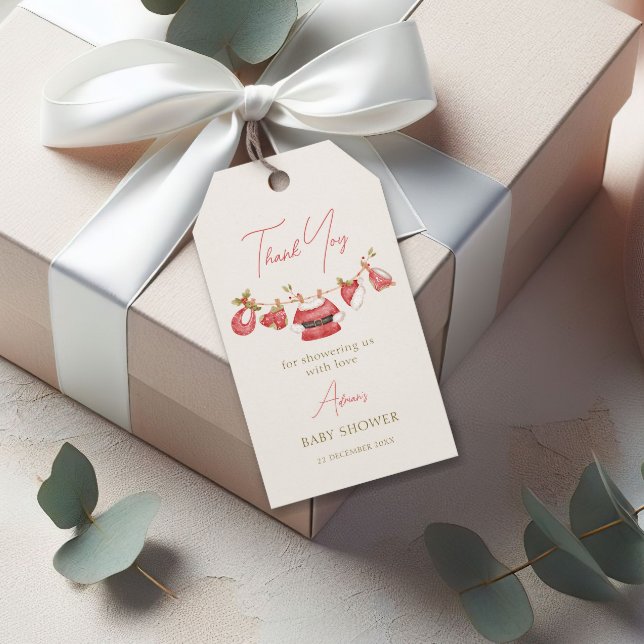 Tack för babybabybarn i Santa Clothes Winter Boy Presentetikett (Skapare uppladdad)