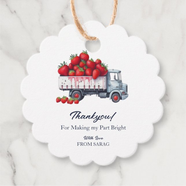 Tack för babydusch för jordgubbskläder gåvor etiketter (Framsida)