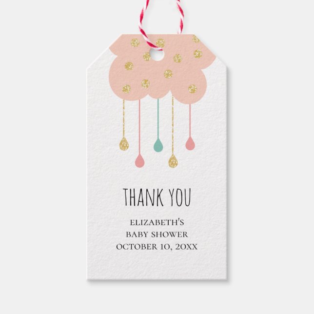 Tack för babyduschen. Cute rosa-moln. Flicka Presentetikett (Framsidan)
