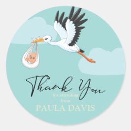 Tack för babyduschen! runt klistermärke