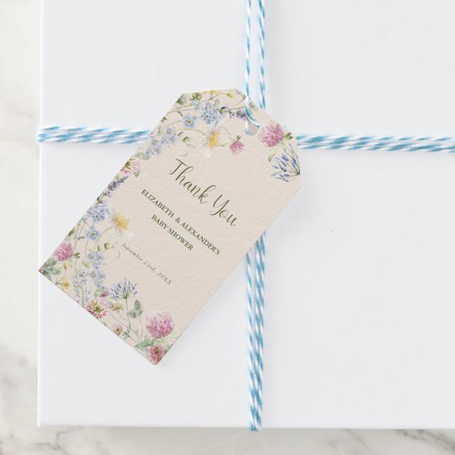 Tack för babyfirande för Wildflower Couple Presentetikett (Skapare uppladdad)