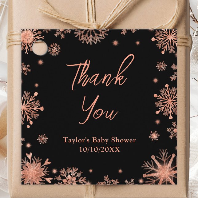 Tack för babykläder i ro Guld Snöflingor Gåvor Etiketter (Skapare uppladdad)