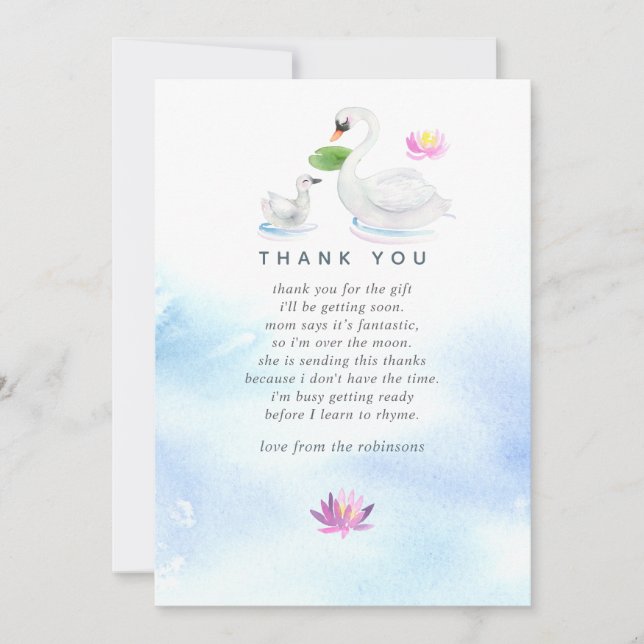 Tack för babykläder i svan (Framsida)