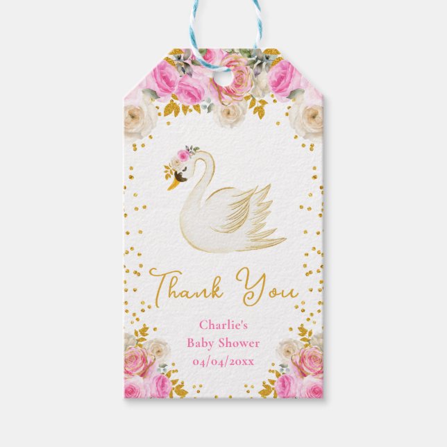 Tack för babykläder i svan Rosa Guld Ro Presentetikett (Framsidan)
