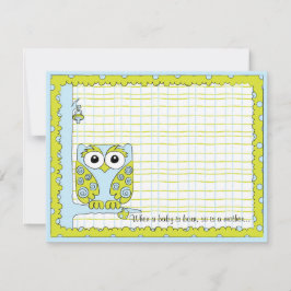 Tack för babyskor, blått/Grönt Uggla Kort