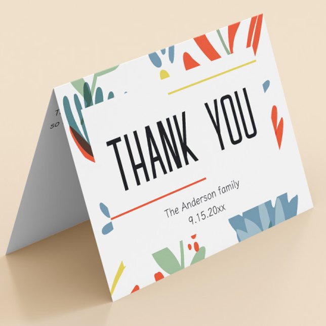 Tack för babyskor för Bright Botanicals Kort (bright and colorful botanical floral baby shower thank you card green, yellow, blue, red flowers)
