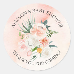 Tack för babyskor för  Rosa Blommigt Runt Klistermärke