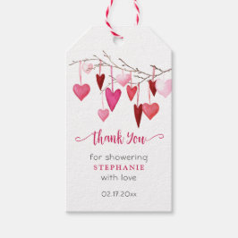 Tack för babyskor för rosa Hearts Presentetikett