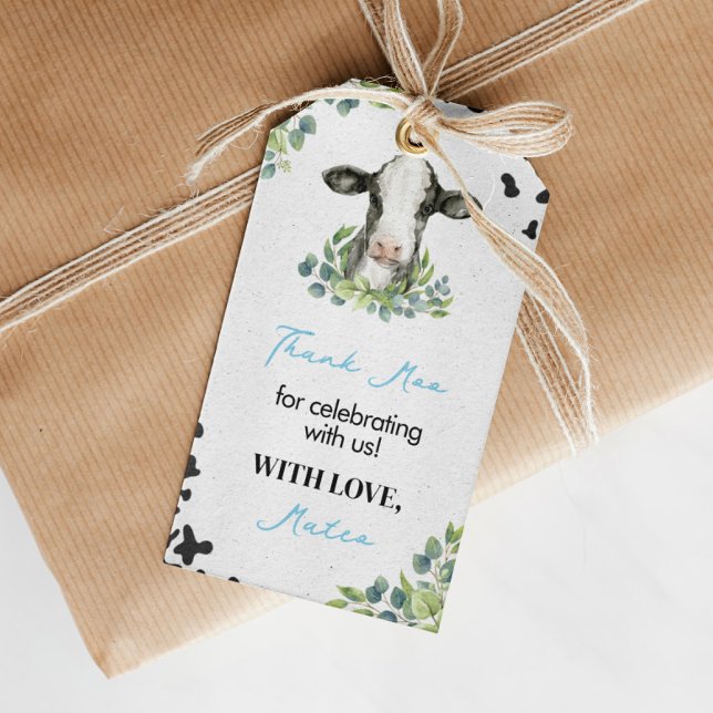 Tack för babyskor på kupa på födelsedagen presentetikett (Skapare uppladdad)