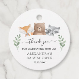 Tack för babyskor, trädjur gåvor etiketter