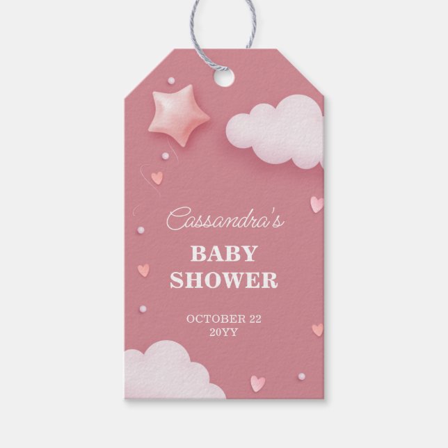 Tack för babyvisningsprogram för rosa molntema  presentetikett (Framsidan)