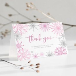 Tack för barnduschen i rosa silver snöflingor kort