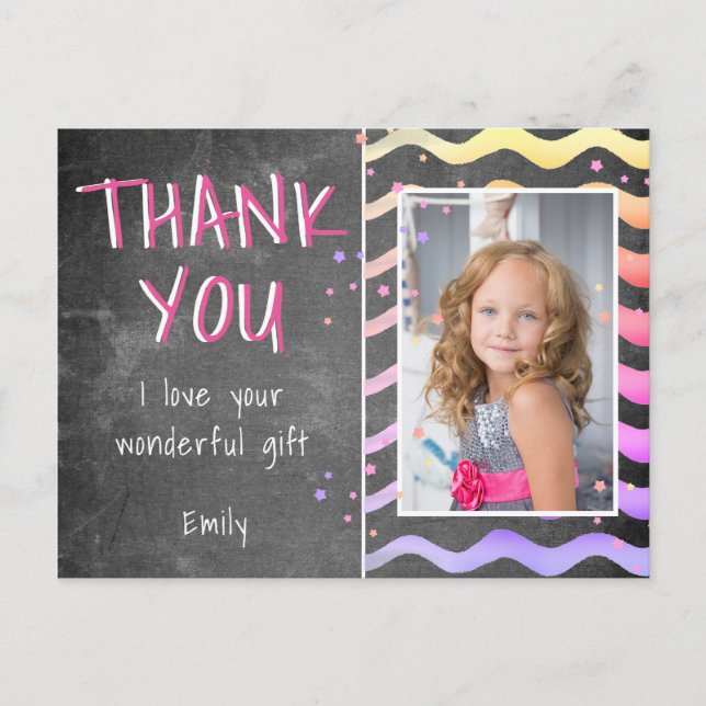 Tack för barnens Rosa Flickor med fotovykort Vykort (Framsida)