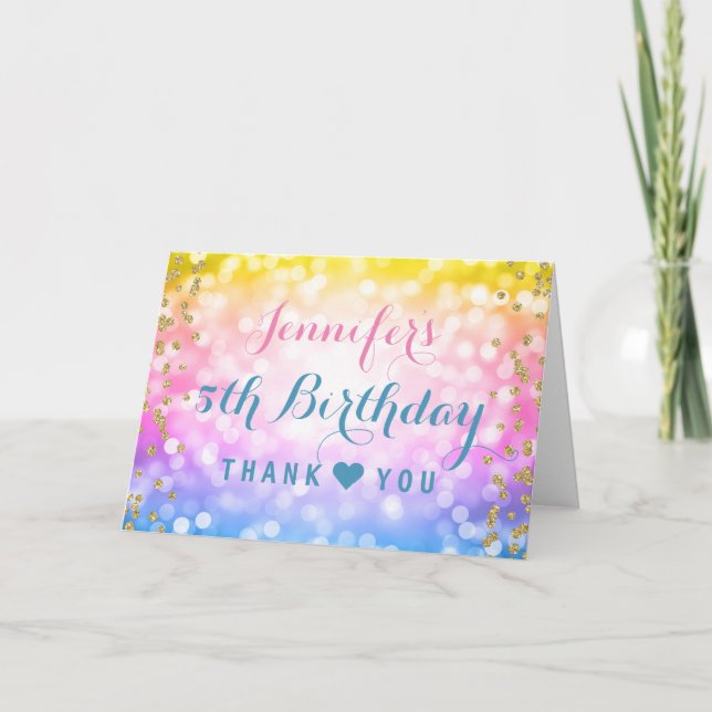 Tack för barnkalas Enhörning Regnbåge (Framsida)