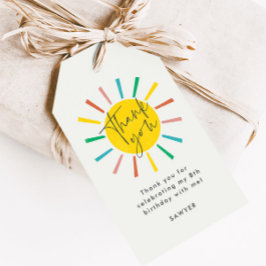 Tack för barnkalas med Bright Sun Script Presentetikett