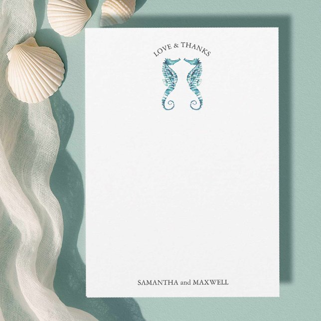 Tack för Beach-bröllopet, din Card-sjöhäst Inbjudningar (Beach wedding looks watercolor seahorses art by Victoria Grigaliunas of Do tell A Belle)