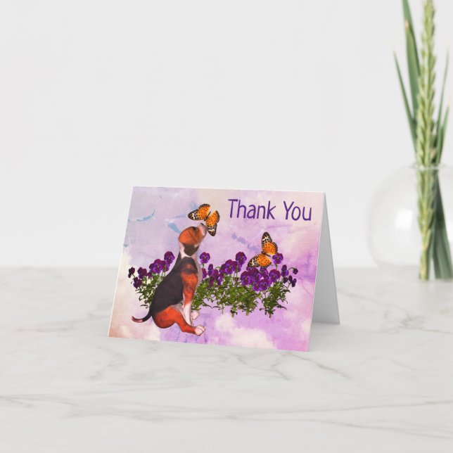 Tack för Beagle Butterflies Flowers-kortet Kort (Framsida)
