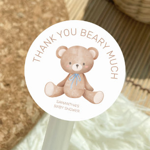 Tack för Beary Nalle Boy Shower Runt Klistermärke
