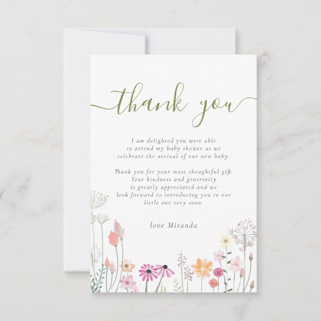 Tack för Bebisdusch för Wildblomma Blommigt Kort (Framsida)