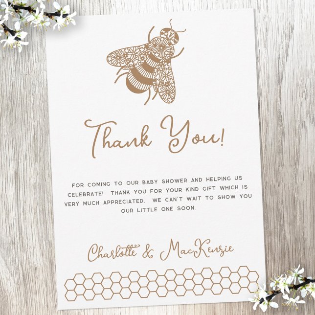 Tack för Bee Baby Shower-kortet Inbjudningar (Bee themed baby shower thank you card with custom text )