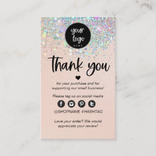 Tack För Beställning Rosa Glitter Insats Visitkort