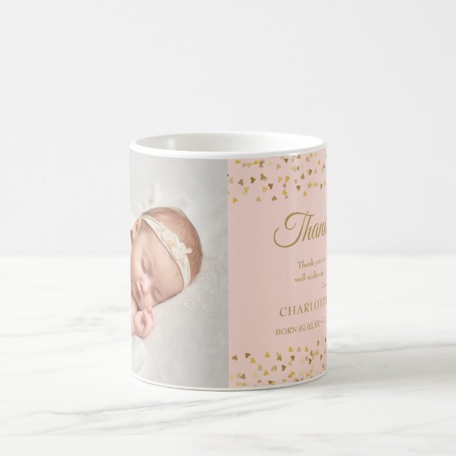 Tack för bild på babyflicka Rosa födelseannonserin Kaffemugg (Center)