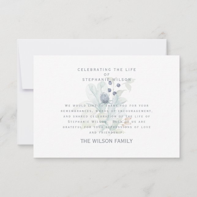 Tack för blå Blommigt för tryckfärgsbefruktning Kort (Baksida)