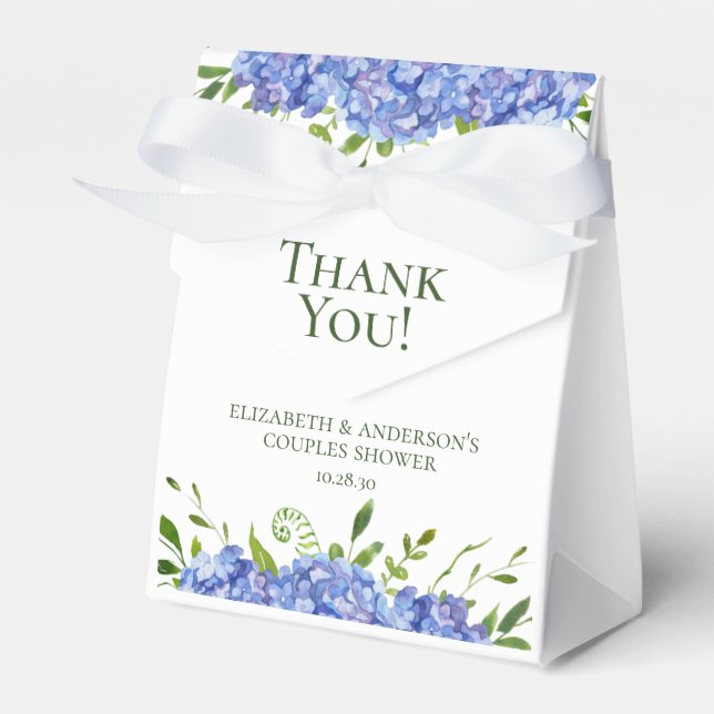 Tack för Blå Hydrangeas Bröllopsdusch Presentaskar (Framsidan Sidan)