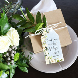 Tack för blå vattenfärg Vit ros Bröllop Presentetikett