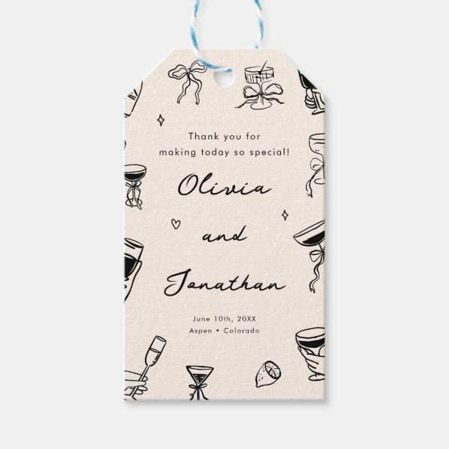 Tack för Black Hand plockade Quirky Bröllop Presentetikett (Framsidan)